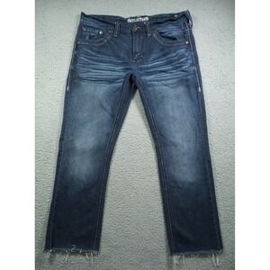 Affliction Jeans Mens Size 34 Blue Denim Gage Straight Leg Frayed Hem Stretch